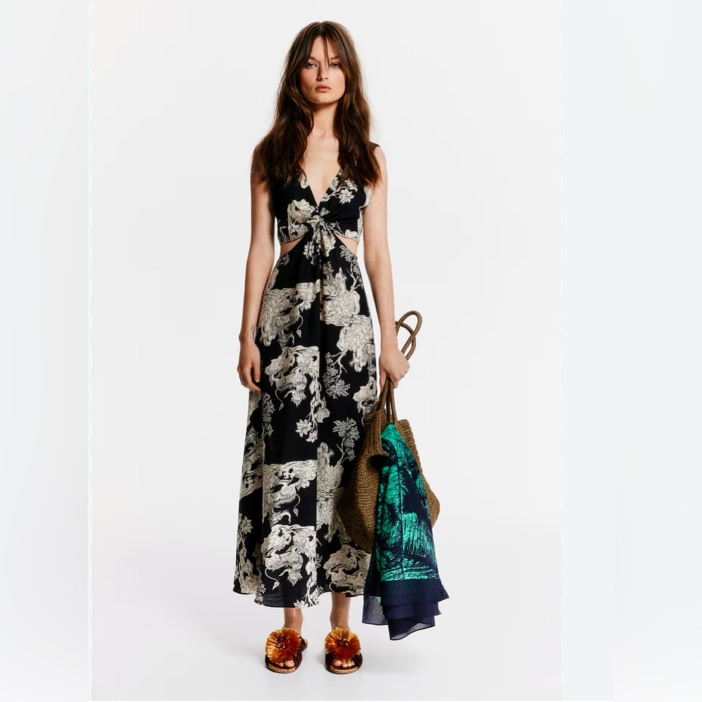 H&M Black and Cream Floral Maxi Dress